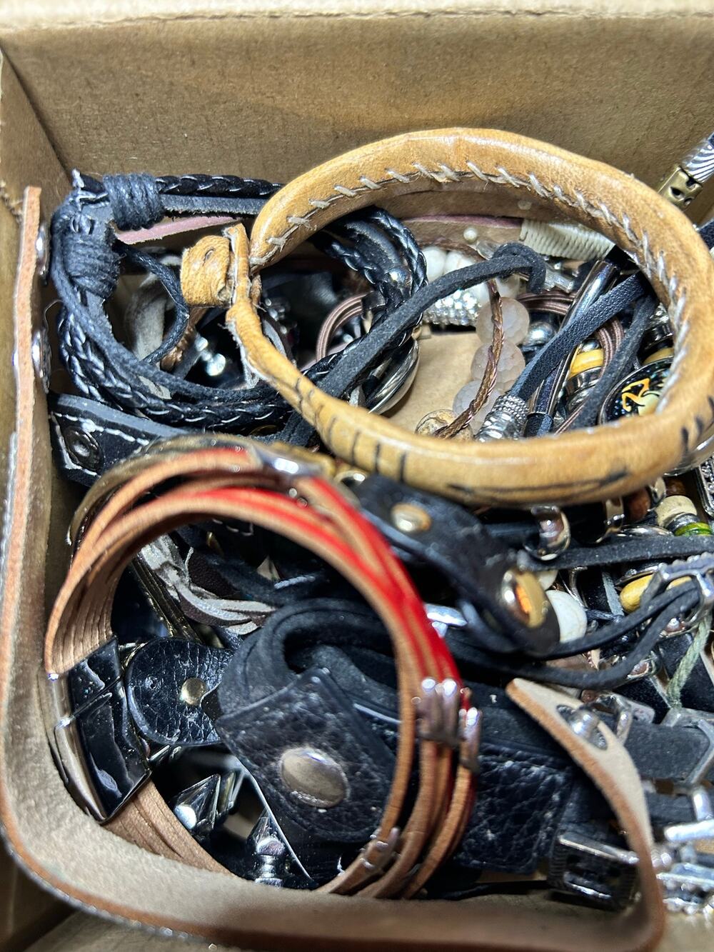 Vintage to Now 1.2 lbs Leather Bracelet Lot Mixed Styles Colors Craft Resell